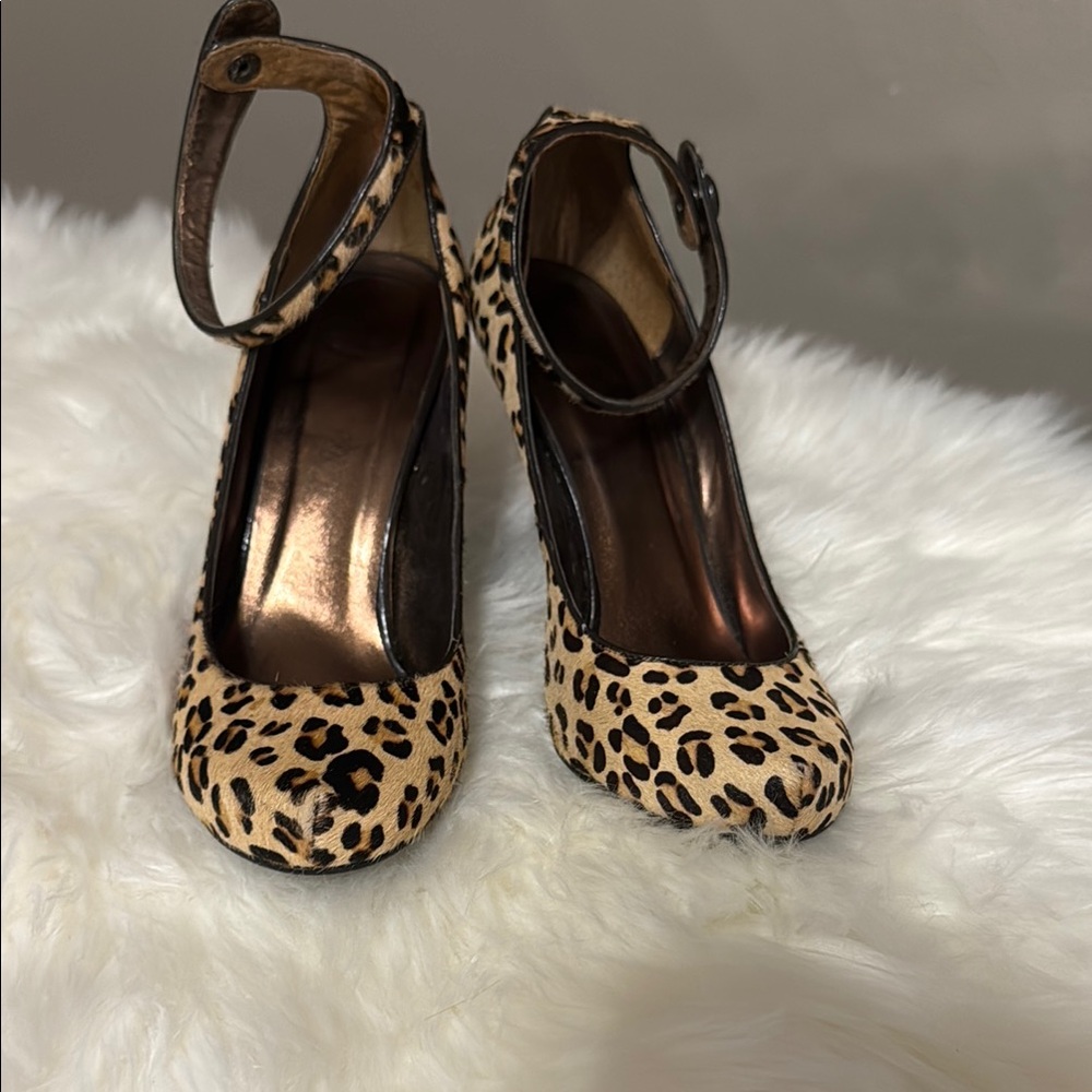 Leopard Print Ankle Strap Women's Heels